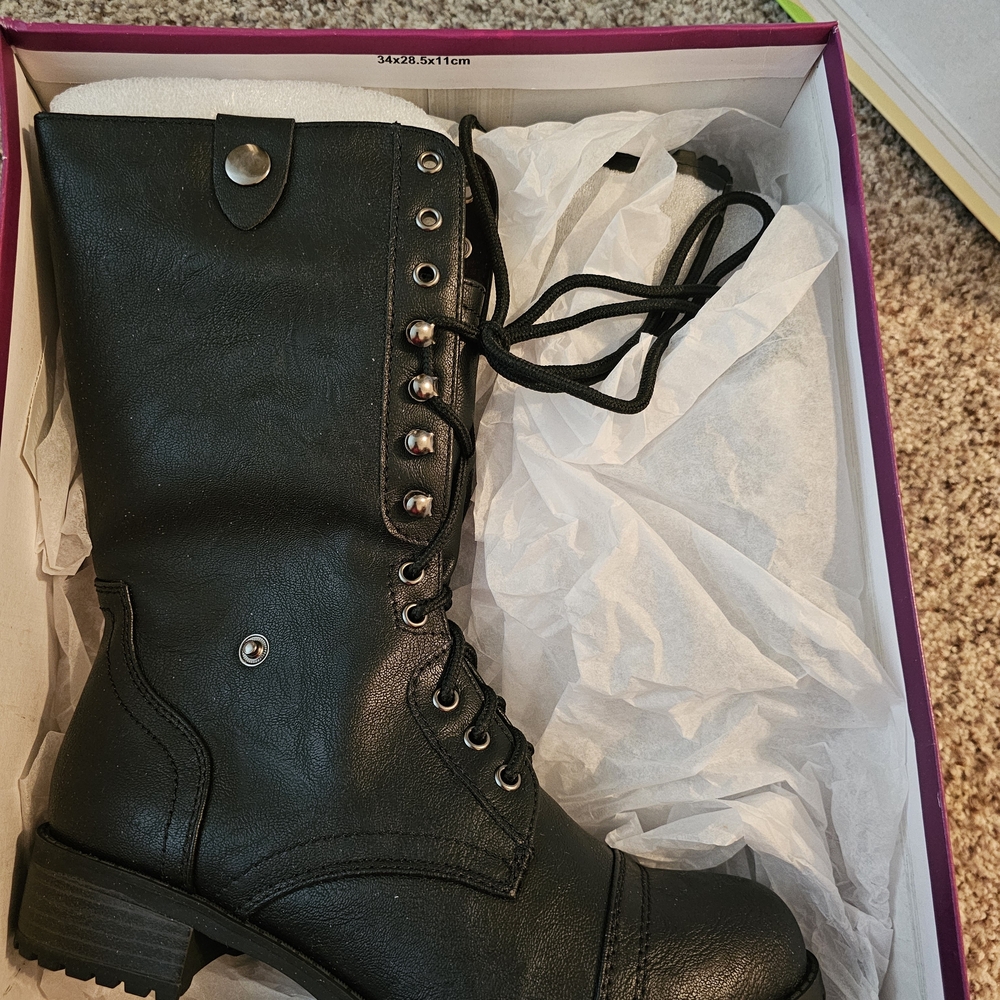 Soda Black Combat Boots with Lace-Up Design